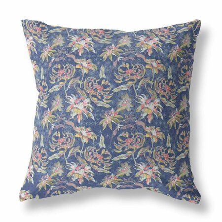 PALACEDESIGNS 16 in. Roses Indoor & Outdoor Throw Pillow Blue & Yellow PA3101403